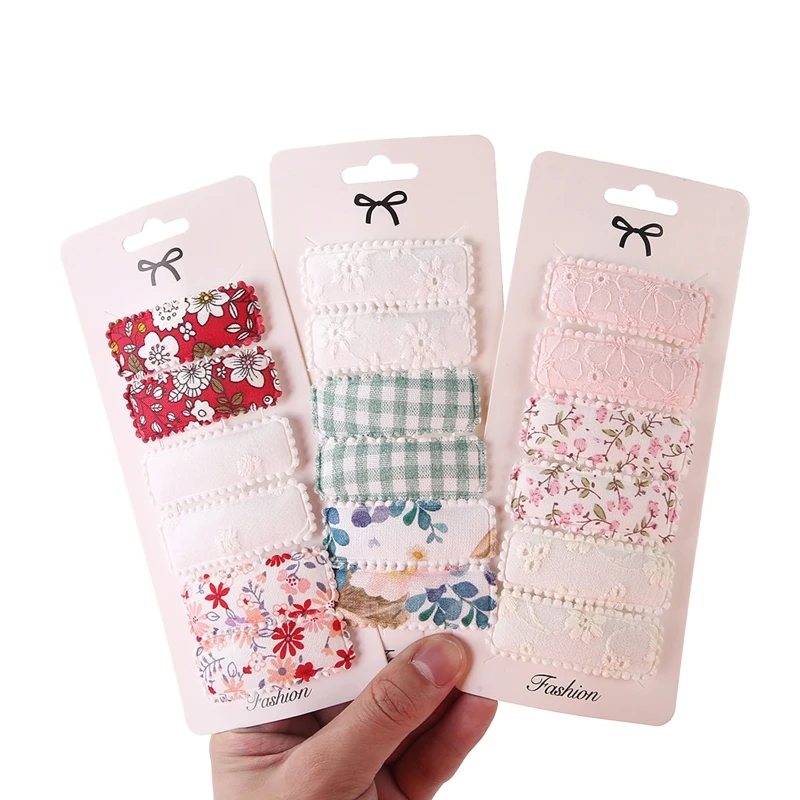 

6Pcs Kids Baby Girls Rectangle Small Hair Clips Vintage Sweet Floral Cloth Covered Metal Snap Barrettes Hairpins Toddlers G99C
