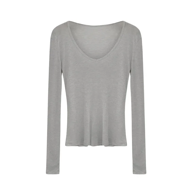 Женская ранняя осень 2024 новый утягивающий топ с v-образным вырезом и длинными