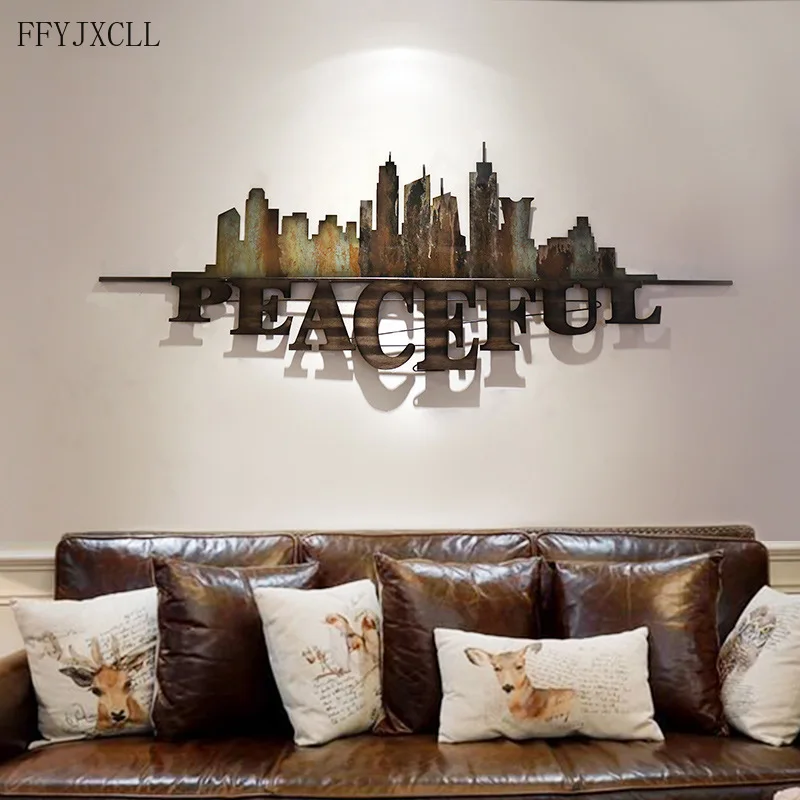 

Retro Industrial Style Pendant Three-dimensional Iron Letter Mural Living Room Wall Decoration City Reflection Ornaments
