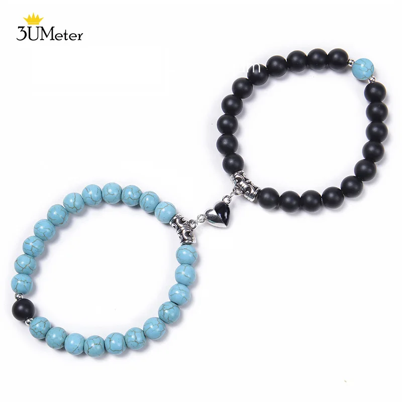 

2pcs/set Couple Distance Bracelet Magnetic Natural Stone Beads Bracelets for Lover Meaningful Valentine's Dat Jewelry Gift New