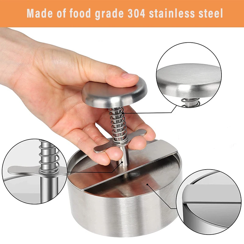 

Hamburger Press Burger Patty Maker 304 Stainless Steel Pork Beef Burgers Manual Press Mold for Grill Griddle Meat Tool