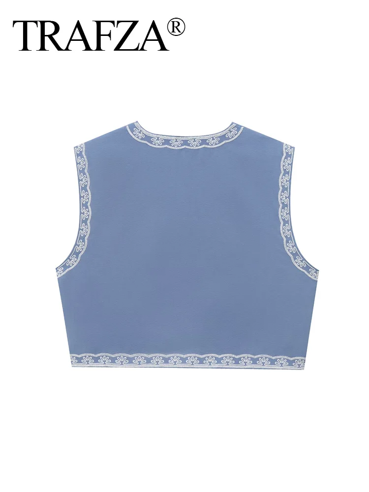 Trafza женская модная майка с короткими рукавами и вышивкой в повседневном стиле из