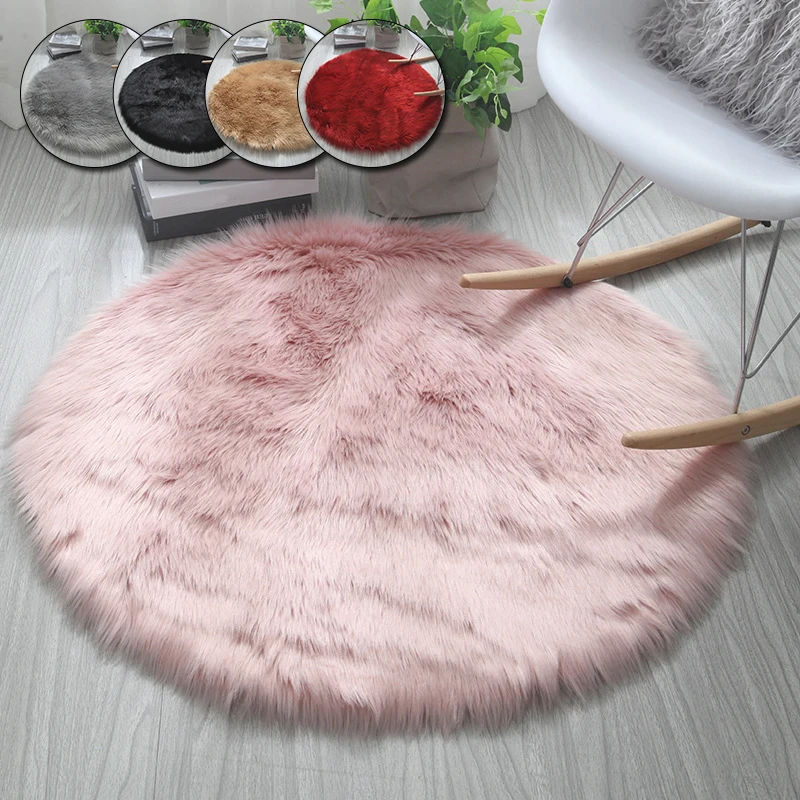 

Round Plush Rugs Faux Sheepskin Non Slip For Bedroom Living Room Floor Shaggy Carpet White Home Mat Rug Bedside Rugs Washable