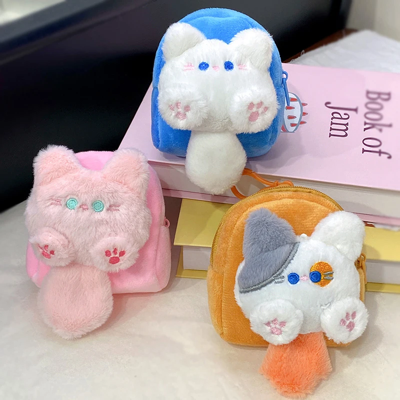 Kawaii мягкие игрушки маленький кот плюшевый кошелек для монет мультяшный кабель