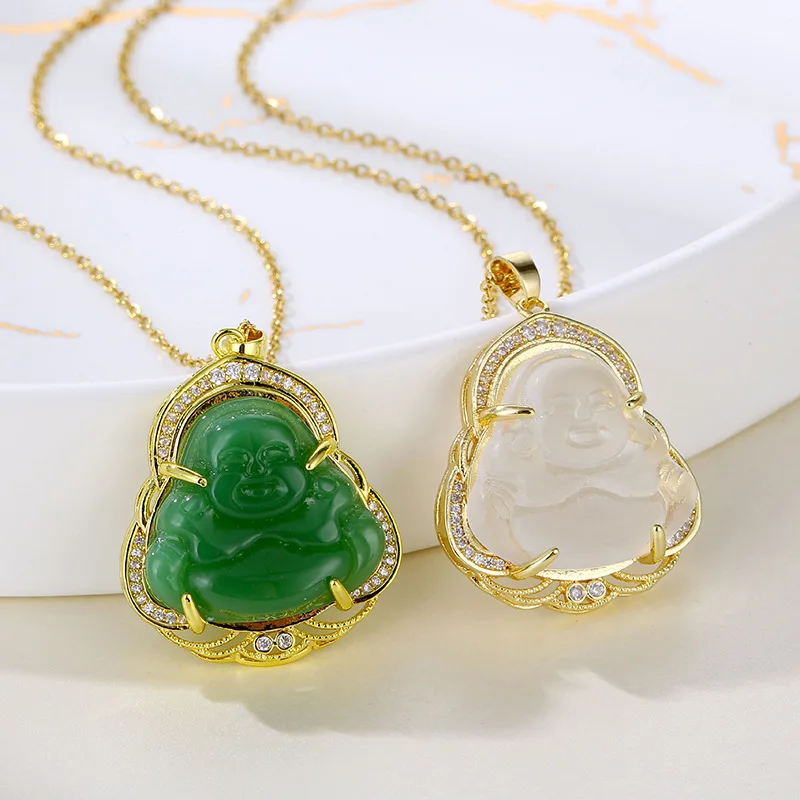 

Green Buddha Necklace for Women Elegant Luxury Jewelry Female Buddah Pendant Necklace Gift