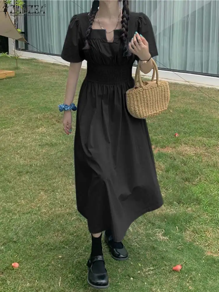 

Повседневные платья ZANZEA с коротким рукавом, праздничное шикарное платье макси, женское платье, летнее однотонное длинное платье 2022