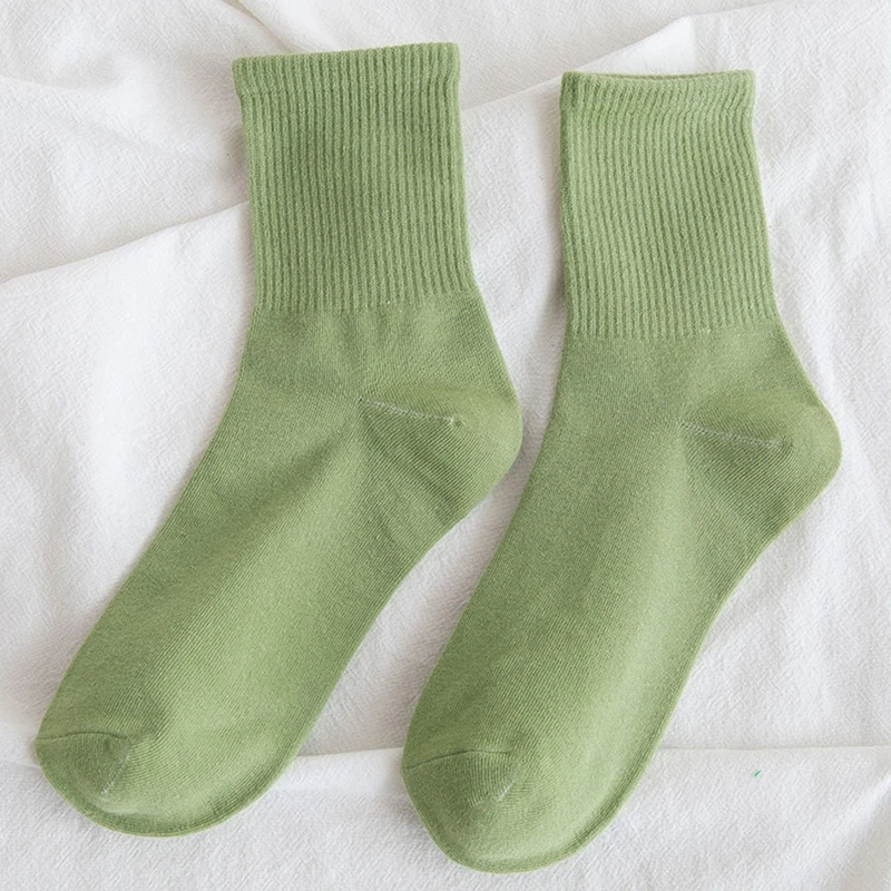 14 Pairs Women Breathable Knitted Cotton Crew Socks Neon Solid Candy Color Harajuku Skateboard Mid Tube Hosiery Gifts 37JB