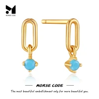 mc s925 sterling silver turquoise stud earrings for women 18k gold chain pierced earring pendientes jewelry brincos aretes