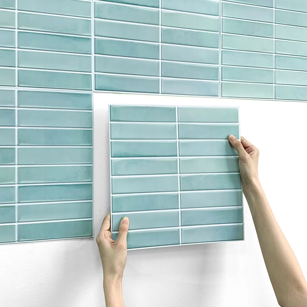 

1/10 Pcs 3D Light Blue Mosaic Peel and Stick Wall Tiles Self-Adhesive Kitchen Tile Backsplash Waterpoof 3D Wall Sticker