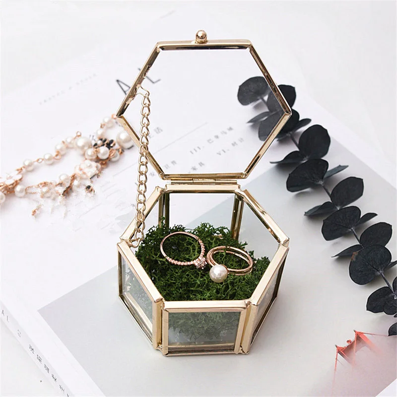

Jewelry Storage Box Ornaments Jewel Casket Container Desktop Display Wedding Ring Tabletop Succulent Plants Decor