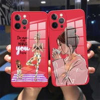 toughened glass phone case fashion girl for iphone 11 12 13 pro max 12 13 mini luxury red super mom reflective glass back cover