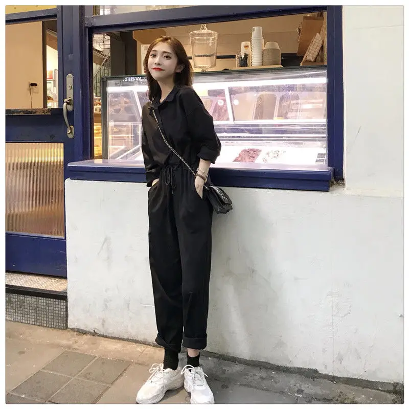 

2023 New Spring Lady Long Sleeve Lace Up Romper Women Elegant Office Lapel Single-breasted Bodysuits Jumpsuits Elegant Black C4