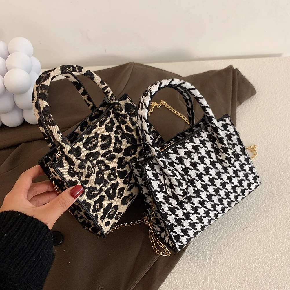 

Women Crossbody Bag Autumn Winter Houndstooth Print Messenger Bag Women Mini Chain Shoulder Bag Leisure Ladies Fashion Handbags