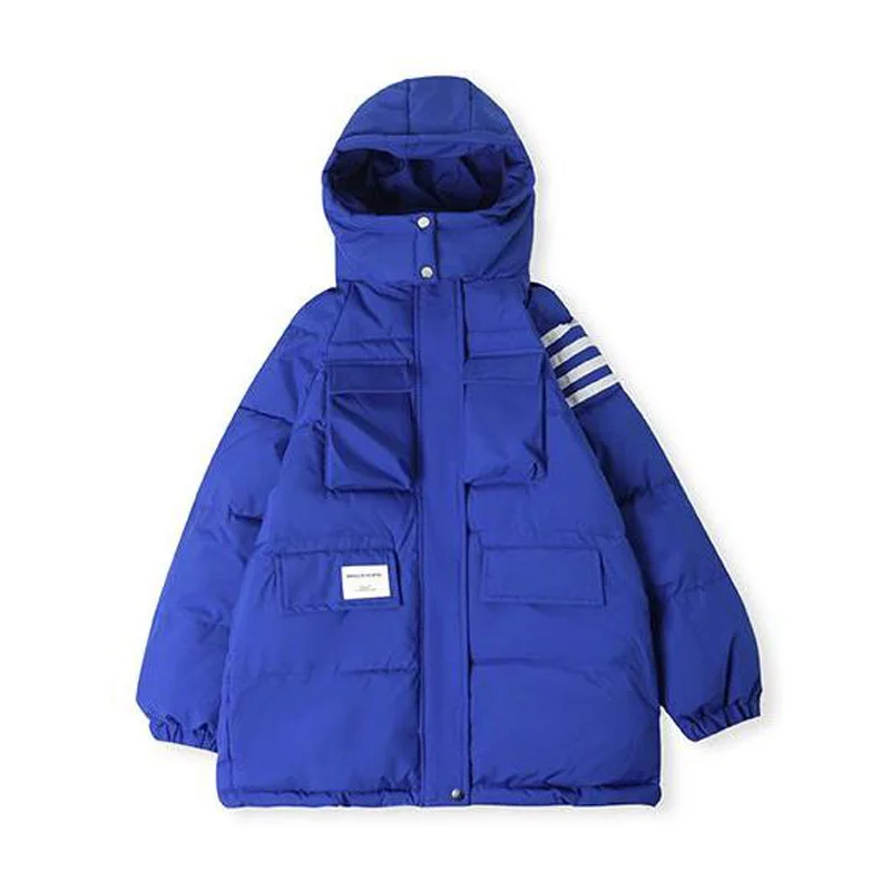 

High Street Cotton Coat Women Four Bar Tooling Down Jacket Female Loose Hooded Multi Pocket Padded Jacket Autumn Winter Series