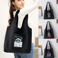 trendy shopping bags foldable ladies canvas shoulder bags astronaut printed student shopper bags travel totes work handbag