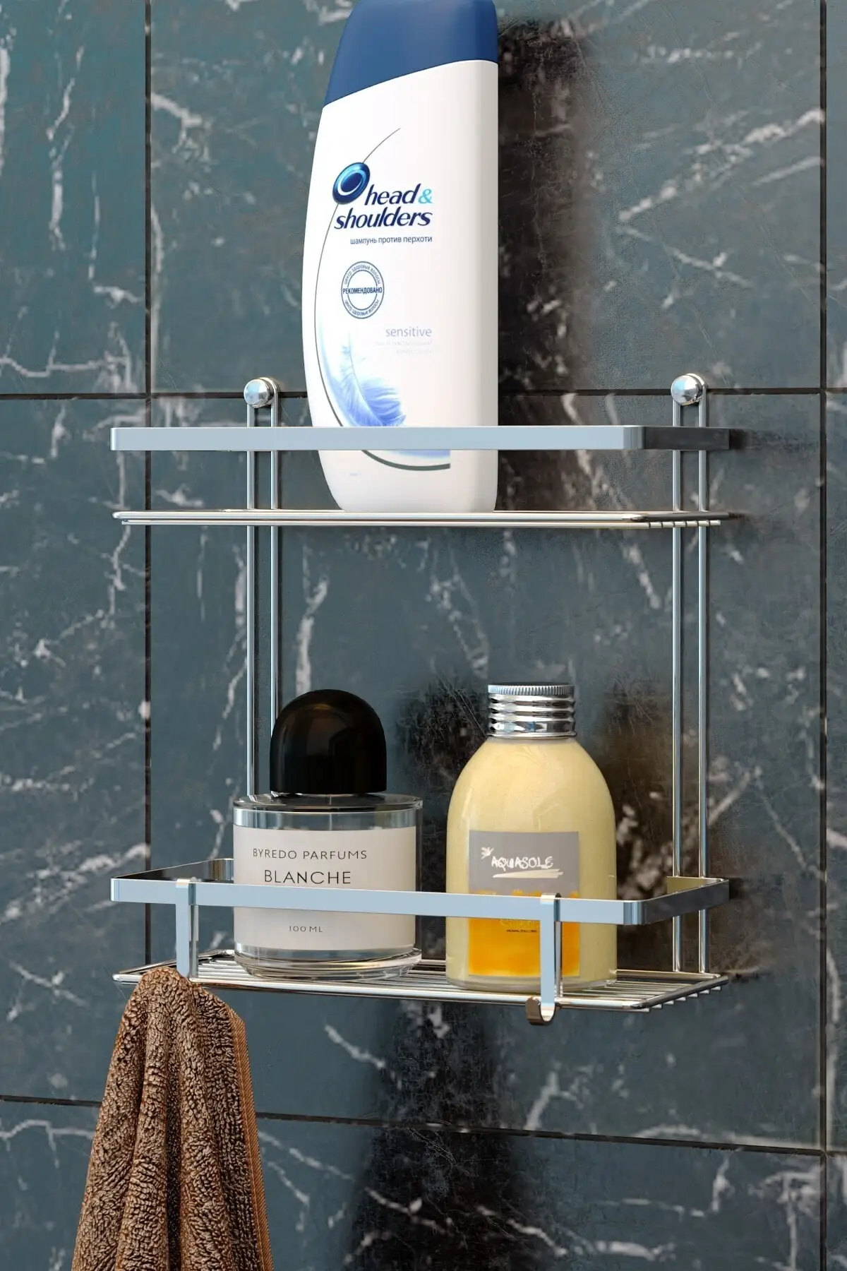 Двухэтажный хромированный крючок-стойка для ванной комнаты с ламиналом Es067h |