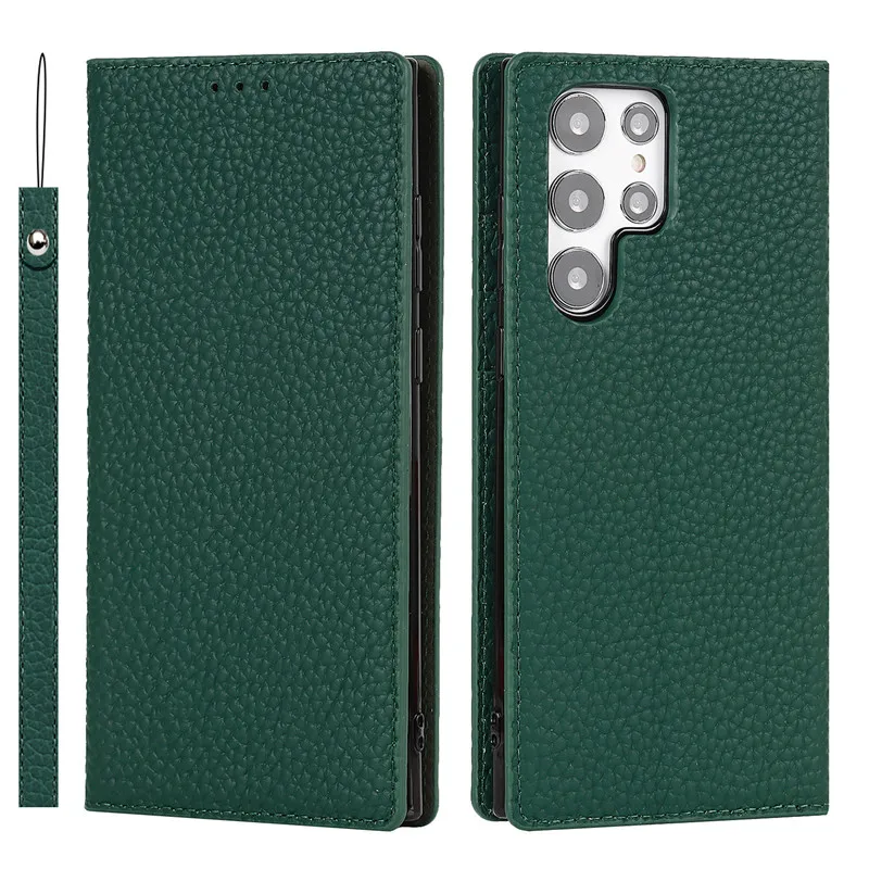 

Case for Samsung Galaxy S22 Ultra S22 Plus Plain Leather Wallet Card Slot Full Protection Cover With Lanyard