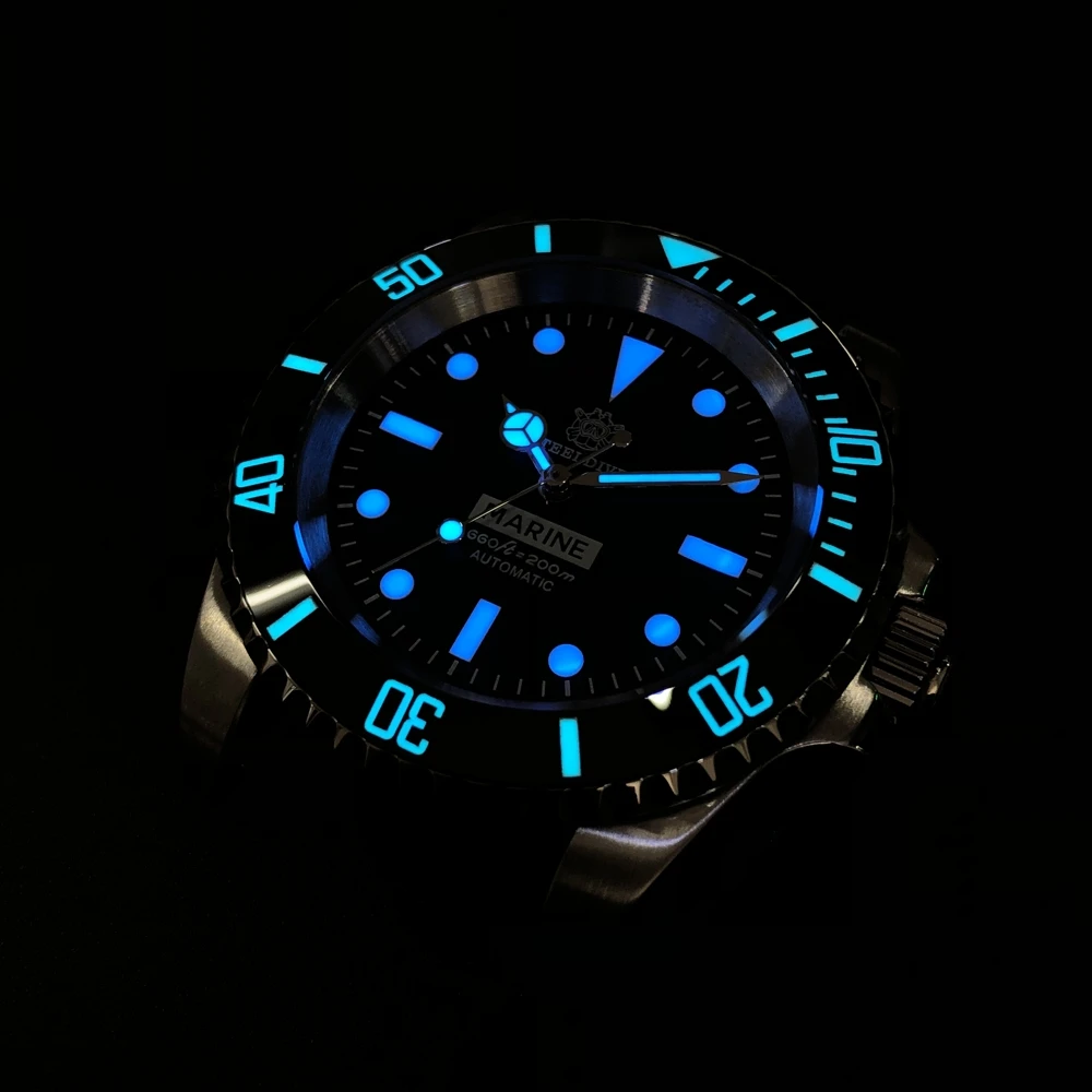 Мужские водонепроницаемые часы STEELDIVE SD1954 20 бар мужские для дайвинга 41 мм с черным