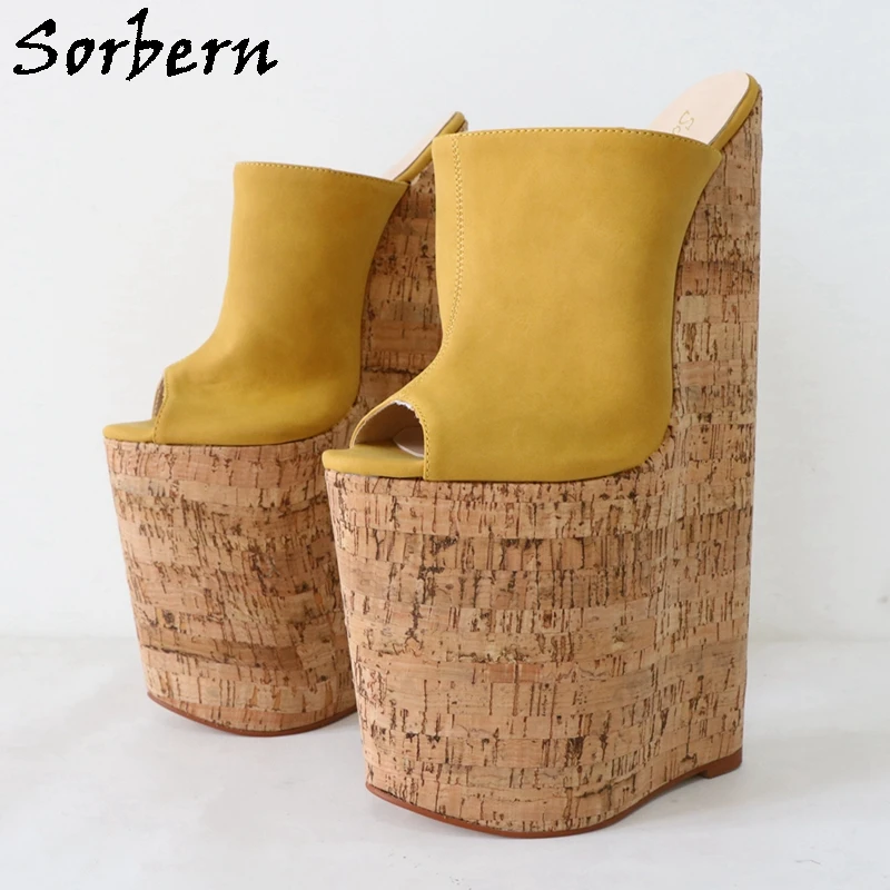 Sorbern 12 Inch Extreme High Heel Mules Women Shoes Crok Wedges Platform Open Toe Slip On Transfer Girls Drag Queen Slides 2020