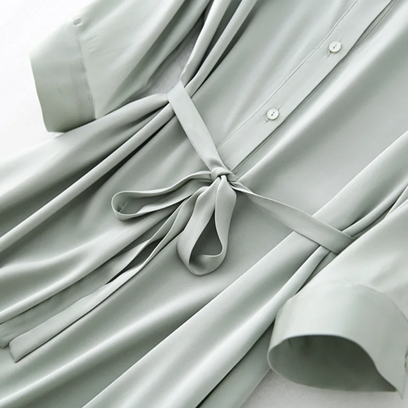 PNJ 55-108 2022 SS Женские однотонные стандартные шелковые платья с бантом - купить по