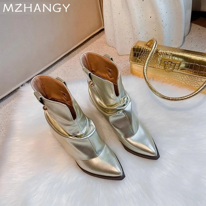 Женские кожаные ботильоны с острым носком дизайнерские модные элегантные