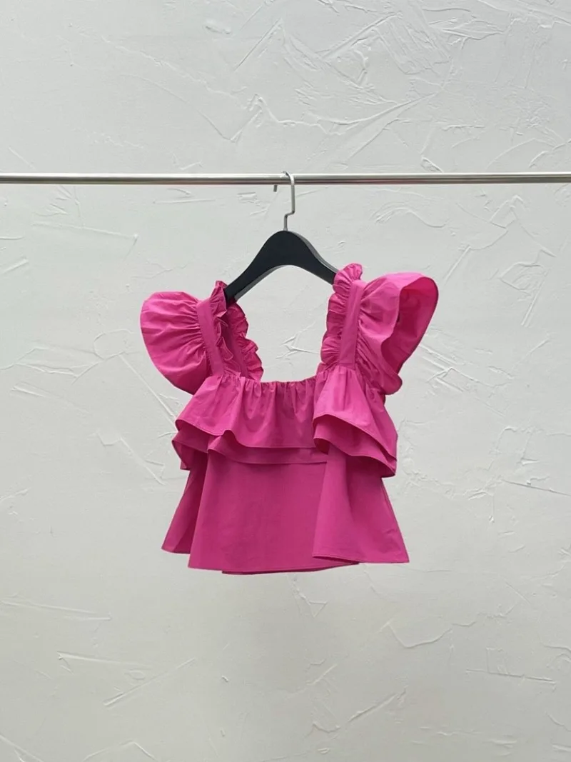 Блузка женская плиссированная с оборками однотонная белая на лето 2024