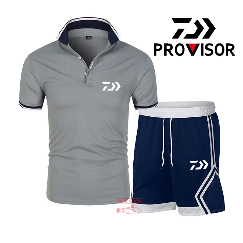

Daiwa Fishing Clothing Set Outdoor Quick Drying Short Sleeve Fishing Shirt and Stripe Shorts Men Fashion Breathable Fishing Suit