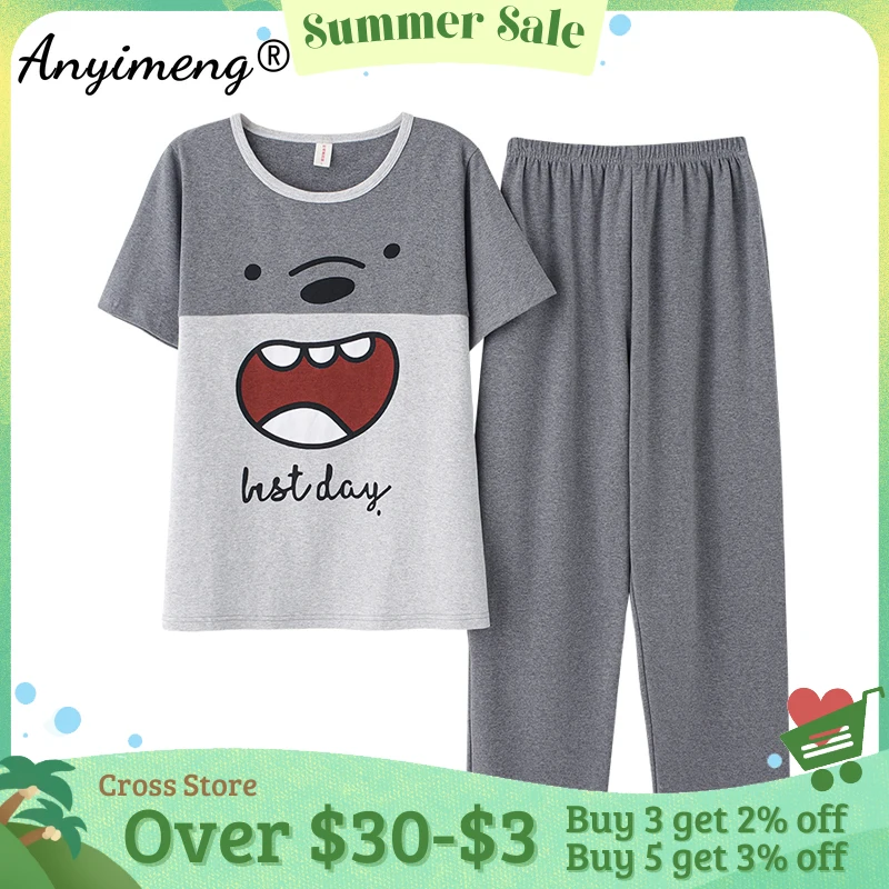 

New Plus Size 4XL Summer Bear Printing Sleepwear for Couple Soft Cotton Pijama Sets Fashion Kawaii Loungewear Pajamas for Youth