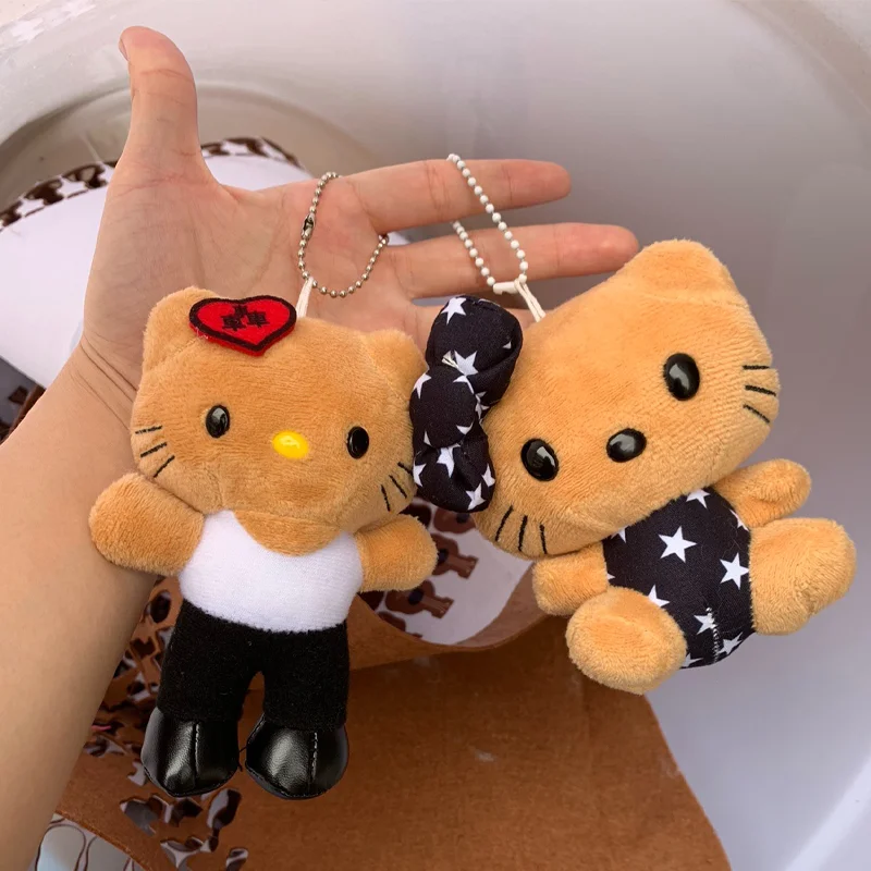 

Sanrio Black Skin Hello Kitty Plush Toy Keychain Anime Kawaii Cartoon Gentleman Couple Stuffed Toys Student's Bag Ornament Gifts