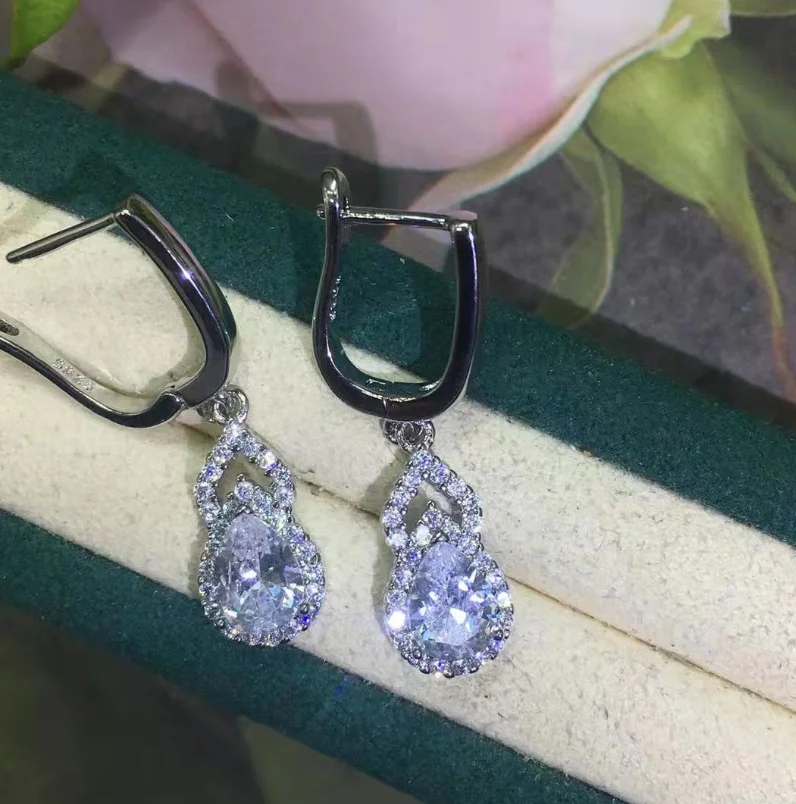 

ANGLANG Luxury Water Drop CZ Stud Earrings Women Pink/Yellow/White/Blue Simple Elegant Earrings Wedding Trendy Jewelry