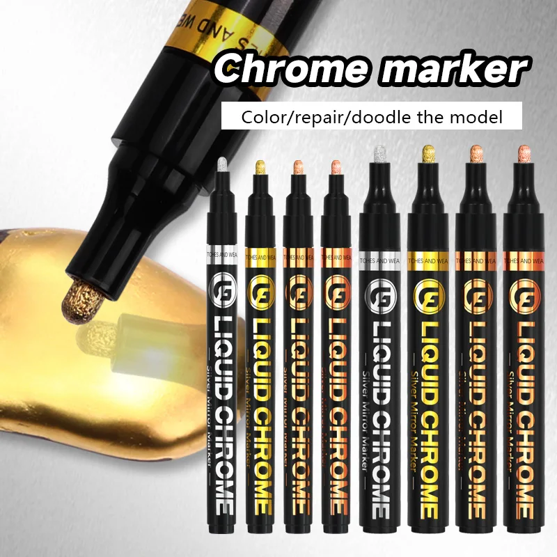 Electroplating Mirror Silver gold Paint Pen Hand-repair Chrome-plated Metal Waterproof Tire Ceramic Touch-up Paint 1mm/2mm/3mm
