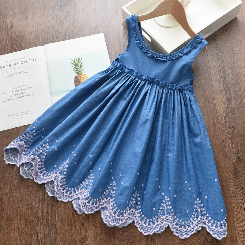 

Summer Girls Dress Solid Embroidery Casual Sleeveless Party Princess Dresses Ruffles Lace Children's Baby Kids Girl Clothing1-6y