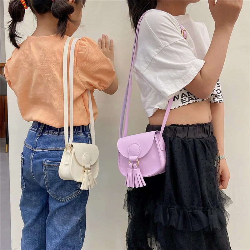 

New Children Girls Tassel Small Shoulder Bag Kids Sweet PU Leather Waist Bag Travel Portable Crossbody Bag Handbags