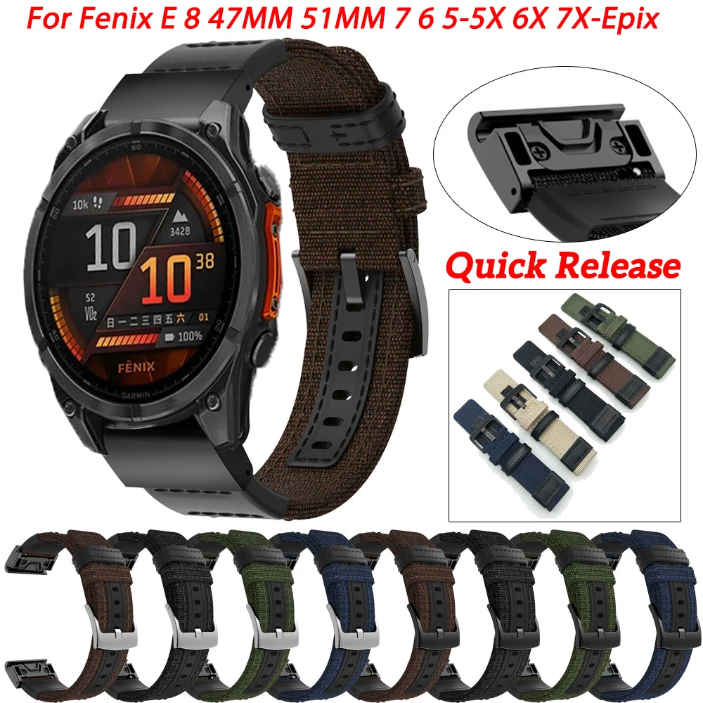 Ремешок для часов 26 22 мм Garmin Fenix E 8 7 7X 6 6X 5 5X/Epix Pro 47 51 мм/Enduro 2 3 Quaitx Epix Нейлоновый
