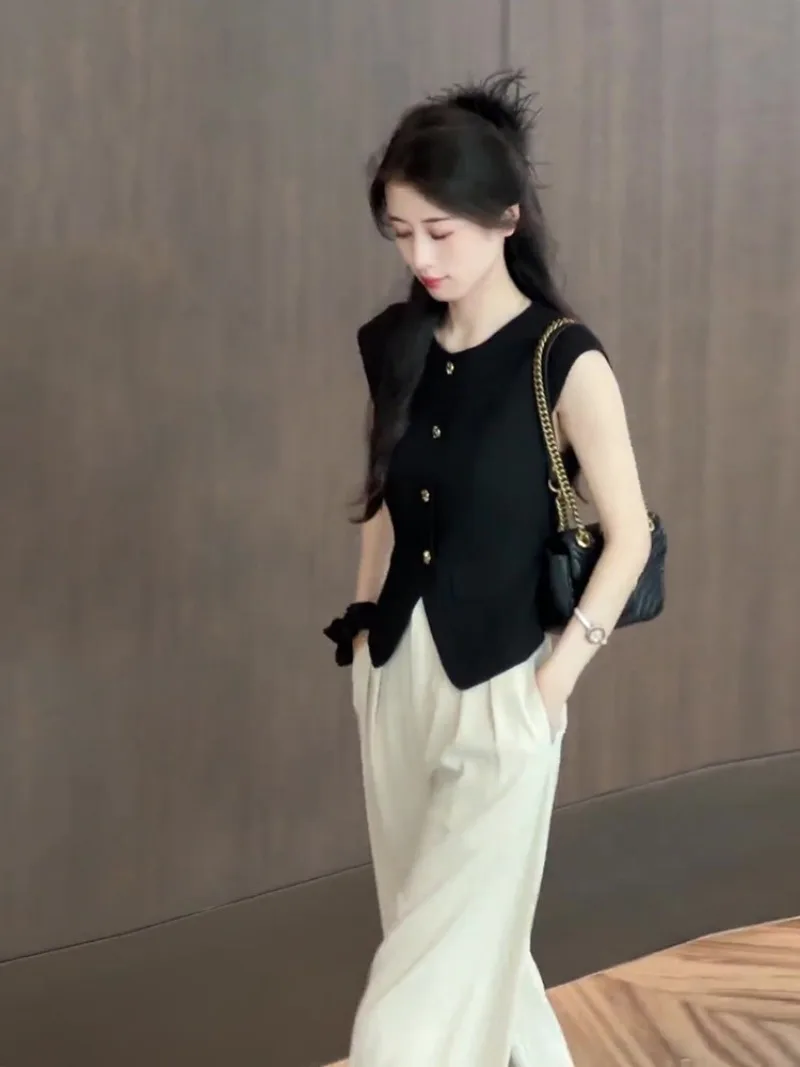Женский костюм из двух предметов элегантный жилет без рукавов с круглым вырезом