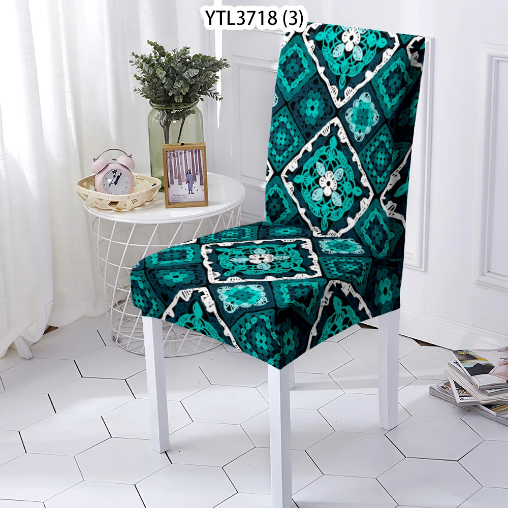 

Universal Spandex Polyester Stretch High Back Chairs Covers with Backrest Geometric Dinning Chair Slipcover for Hotel Wedding