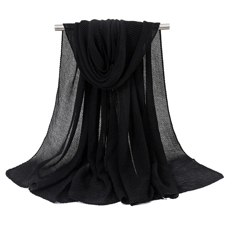 Pleated Cotton Linen Hijabs Scarf Plain Crinkle Shawls Lady High Quality Muslim Wraps Soft Wrinkle Headwraps Plain Long Turban