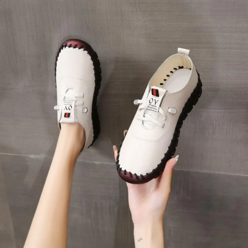 

Soft-soled Women's Single Shoes Women Retro Comfortable Flat Casual Shoes Women's Outdoor Lace-up Non-slip Loafers 43 Sneakers