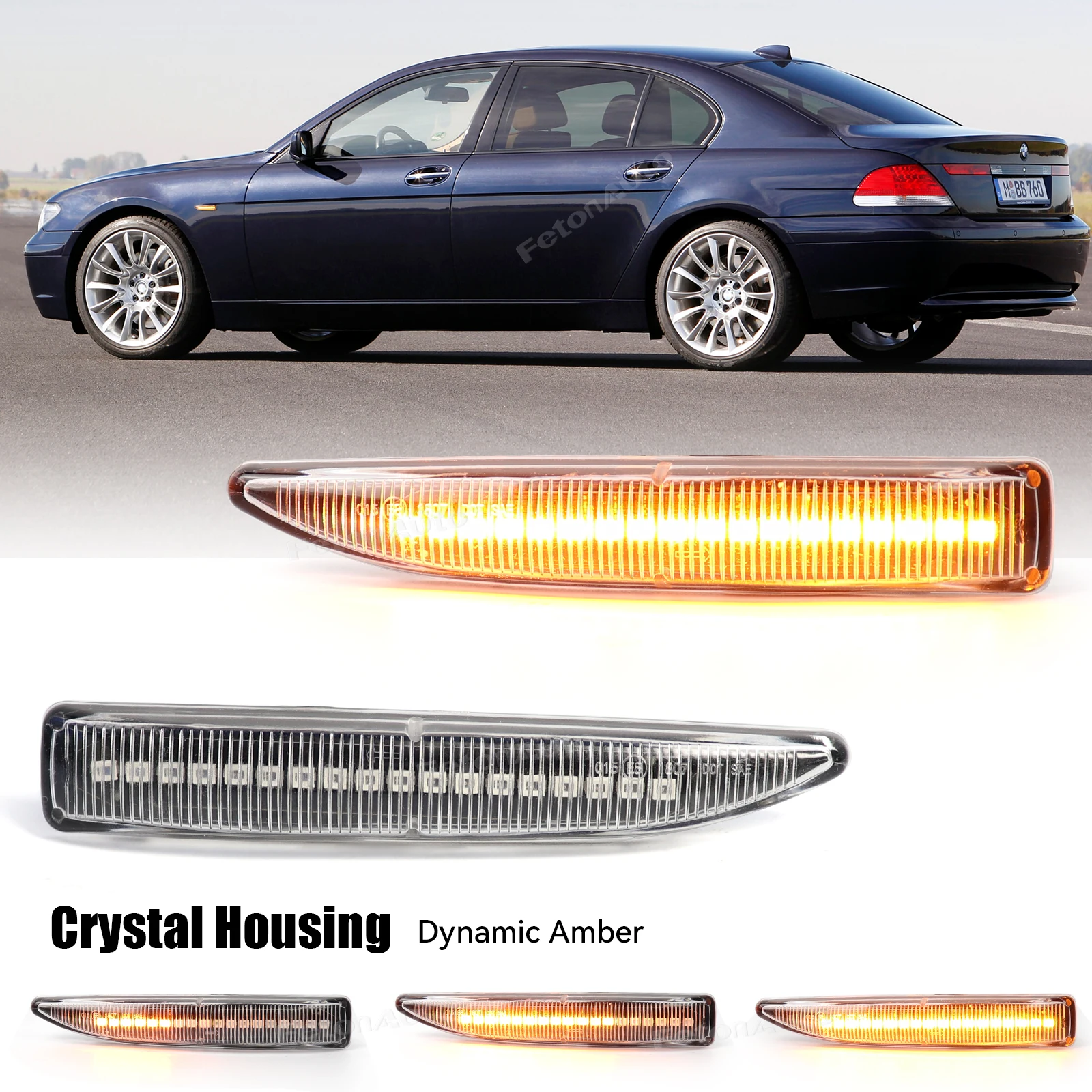 

2 шт. светодиодный индикатор бокового зеркала, указатель поворота с проточной водой, янтарный для BMW 7 серии E65 E66 E67 E68 2001-2008