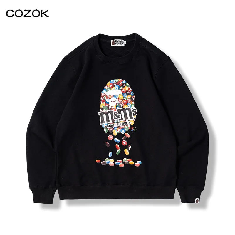 

Free shipping Cotton print Bape Joint Ape Head Rainbow Bean Men And Women Pullover Round Neck Sweater