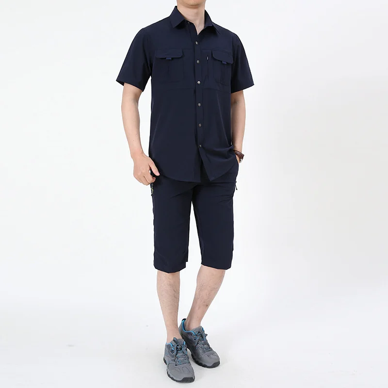 Костюм мужской летний из топа и брюк быстросохнущая тонкая рубашка с короткими