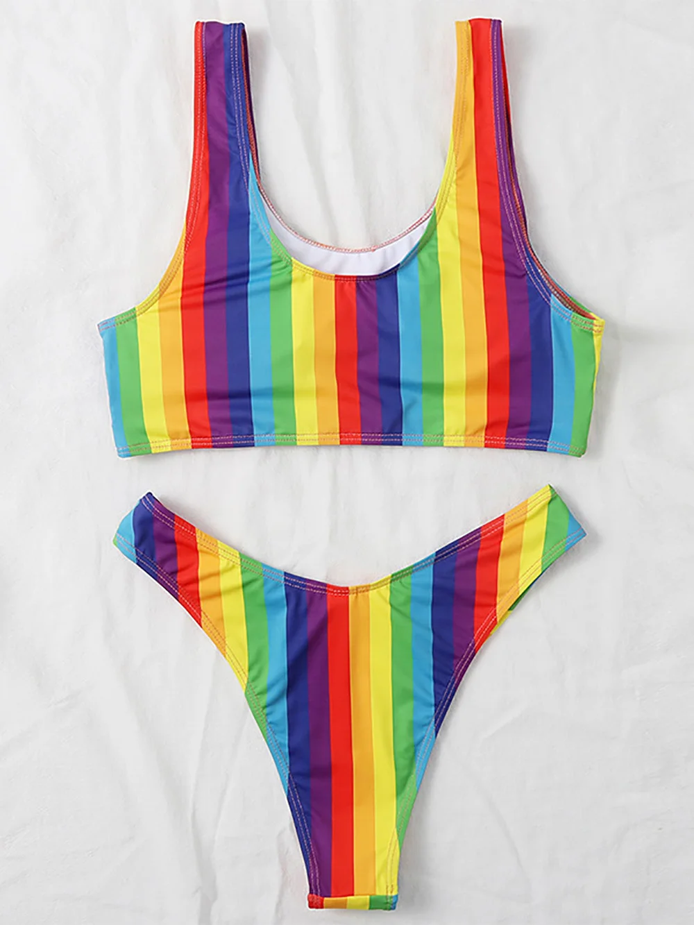 Сексуальное разноцветное нижнее белье в радужную полоску бикини с высоким
