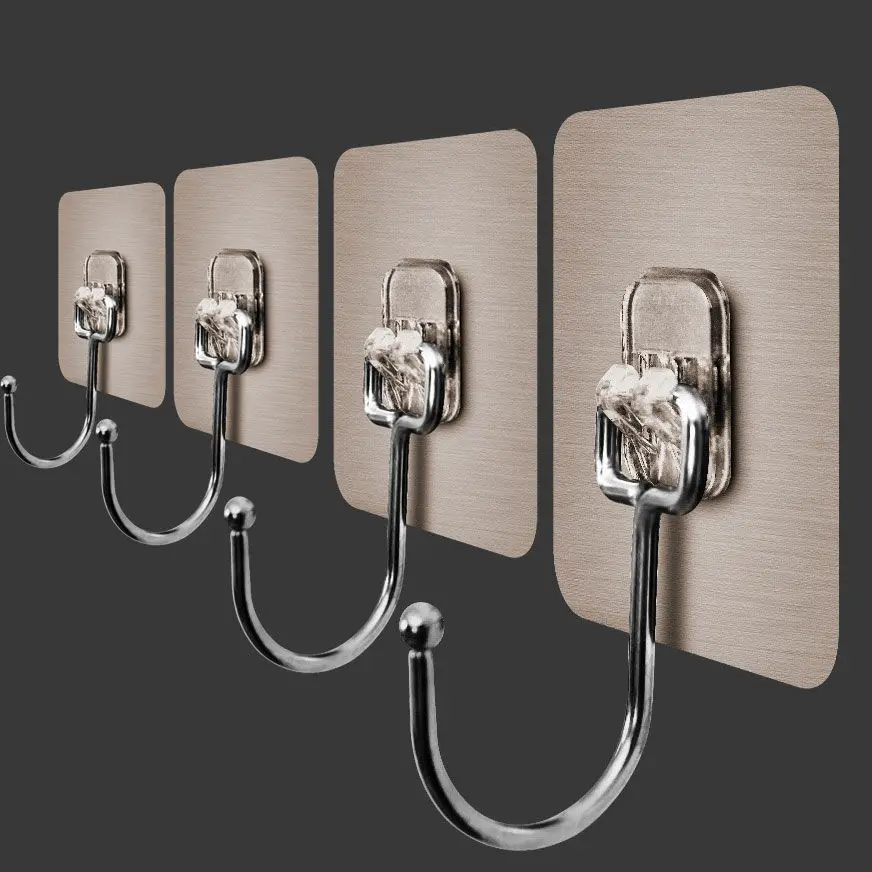 

5Pcs Stainless Steel Hook Large Non Punching Multi Function Door Back Wall Strong Adhesive Hook Toilet Dormitory Kitchen Hook