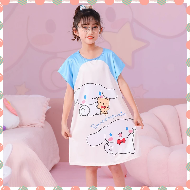 

Sanrio Anime Kuromi Cinnamoroll My Melody Children's Nightgown Cartoon Kawaii Girls Summer Thin Comfortable Pajamas Cute Dresses