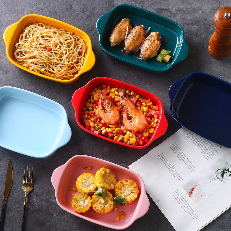 

Cheese Baked Rice Plate Creative Ceramic Baking Tray Ear Plates Dish Microwave Oven Tableware Household Baking Bowl