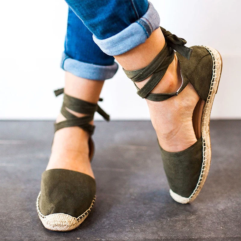 

Women Gladiator Sandals 2021 Woman Lace Up Hemp Sewing Flats Female Flock Shoes Ladies Summer Comfortable Footwear Plus Size 43