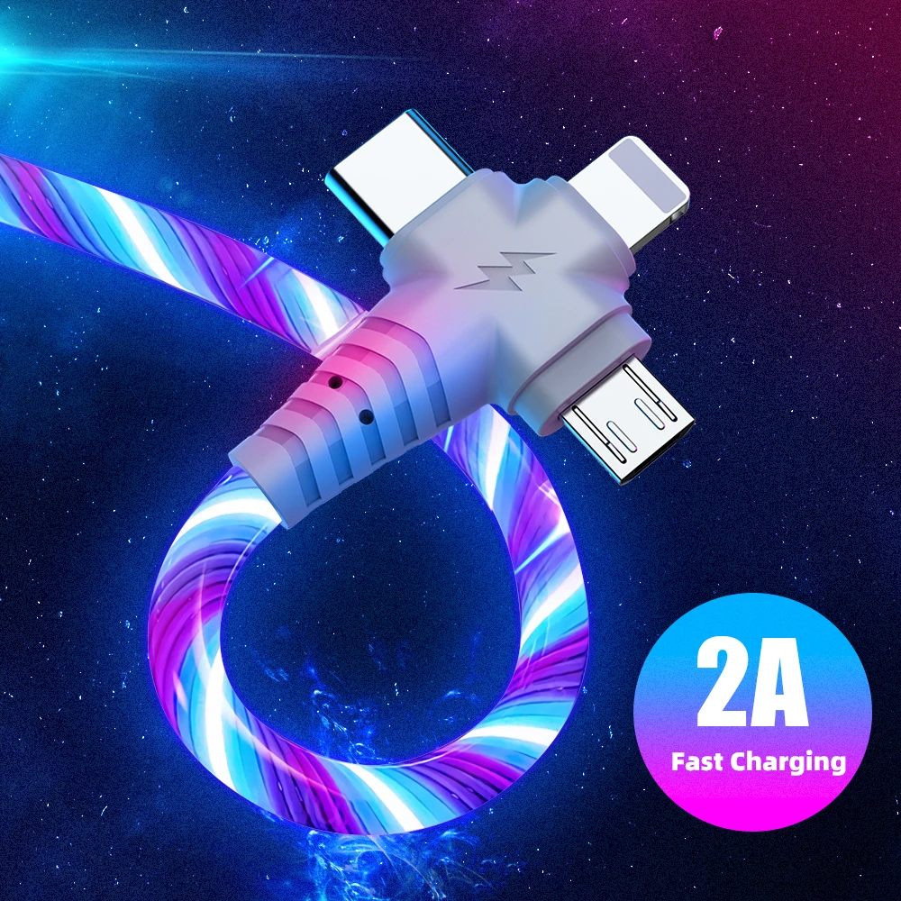 Светящийся usb-кабель 3 в 1 с подсветкой для iPhone 13 12 11 Pro зарядное устройство 2 со