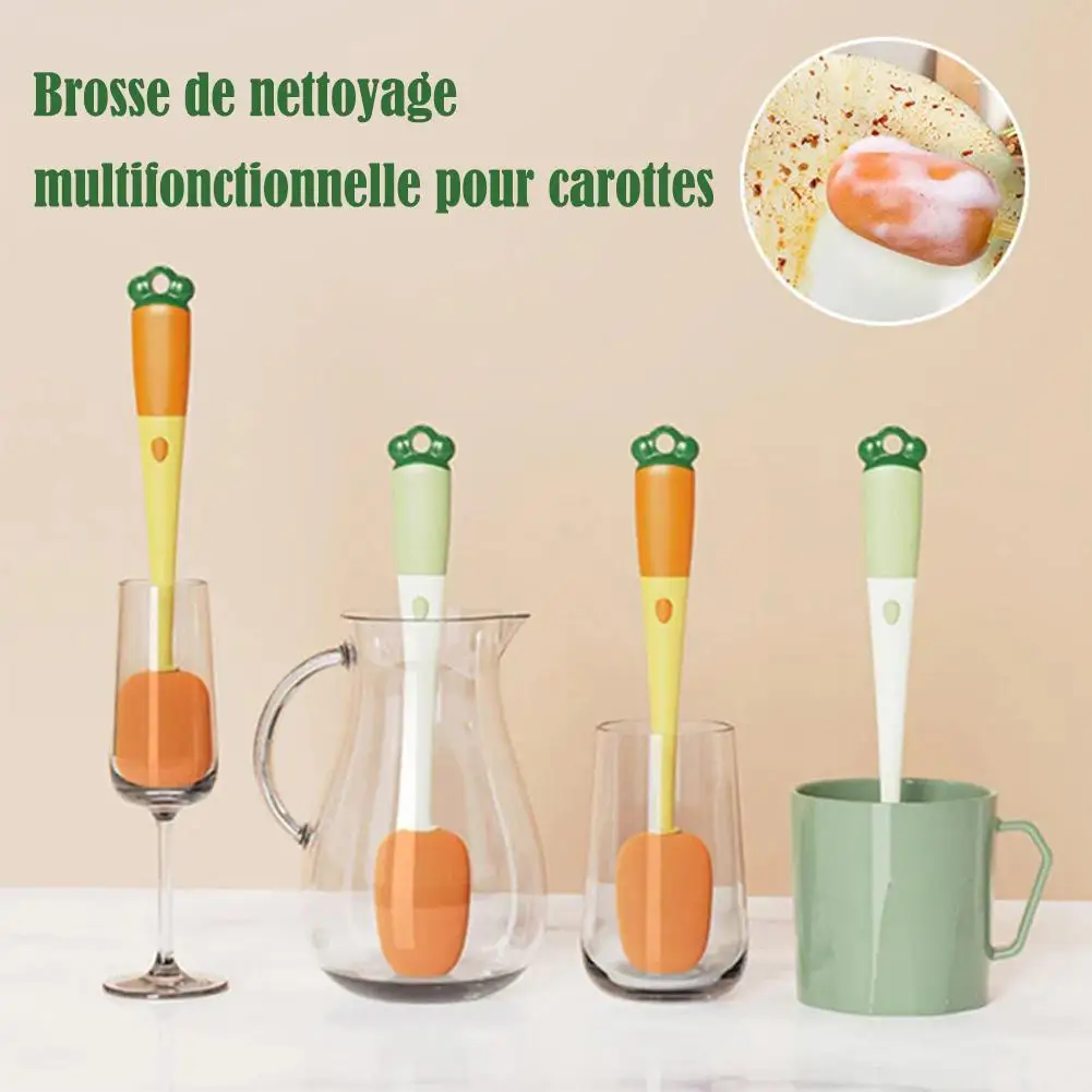 

Carrot Cup Brush 3-in-1 Cup Lid Cleaning Tool Brush No Dead Cup Long Groove Pacifier Cleaning Handle Coffee/water Corner Br E3x2