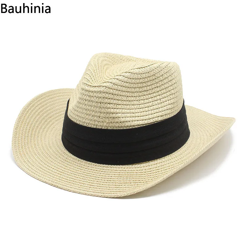 

Bauhinia Western Cowboy Sun Hat For Men Women Summer Curling Brim Straw Beach Hats Panama Cowgirl Jazz Caps Sombrero Hombre