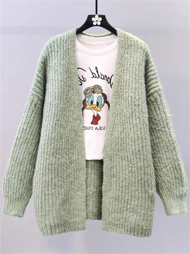 

Hsa зимняя одежда для женщин, большой толстый свитер, кардиганы, открытый стежок, длинный рукав, Свитер оверсайз, вязаные куртки, вязаные пальто